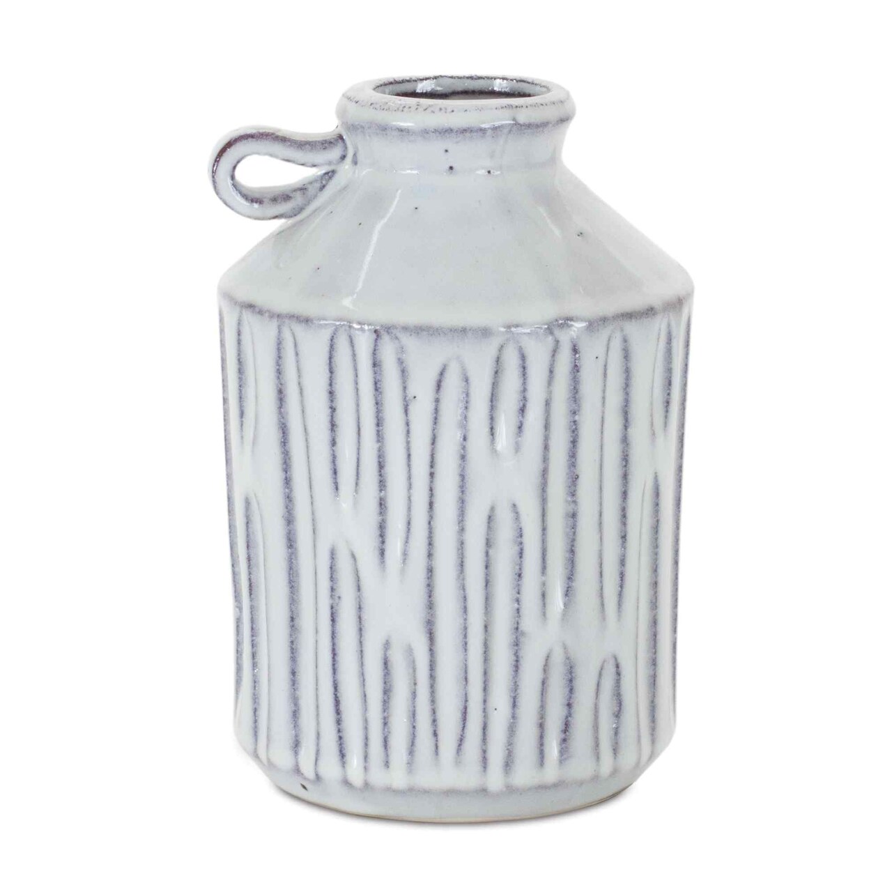 Melrose Distressed Glazed Decorative Bottle Vase with Handle - 7" - White and Gray